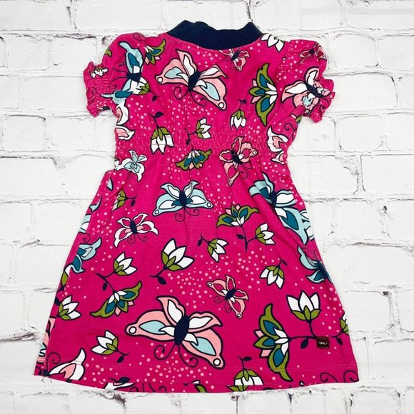 Tea Collection Butterfly Print Wrap Neck Dress 12-18 Months Pink Blue Multi - Picture 6 of 8